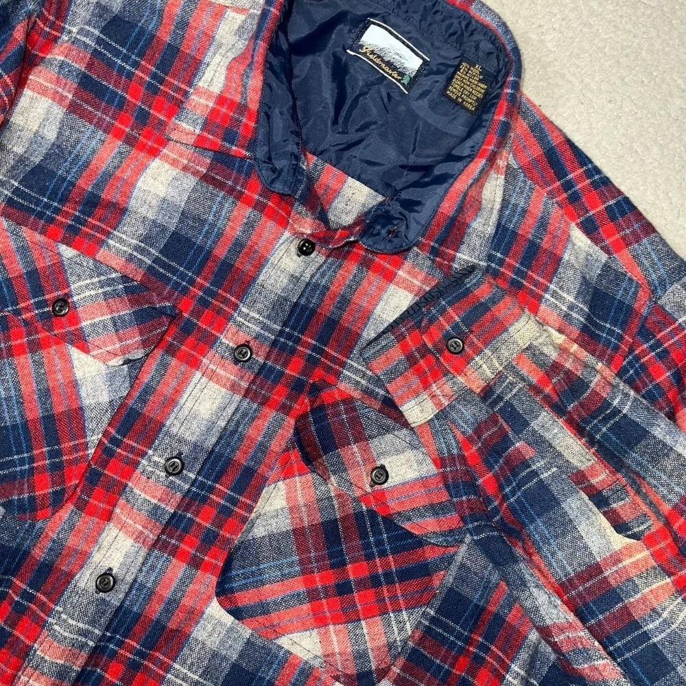 VTG Fieldmaster Shirt Men's Sz XL Red Blue Plaid Flannel Wool Blend Button Down